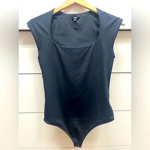 Express Black Cap-Sleeve Scoop Neck Bodysuit